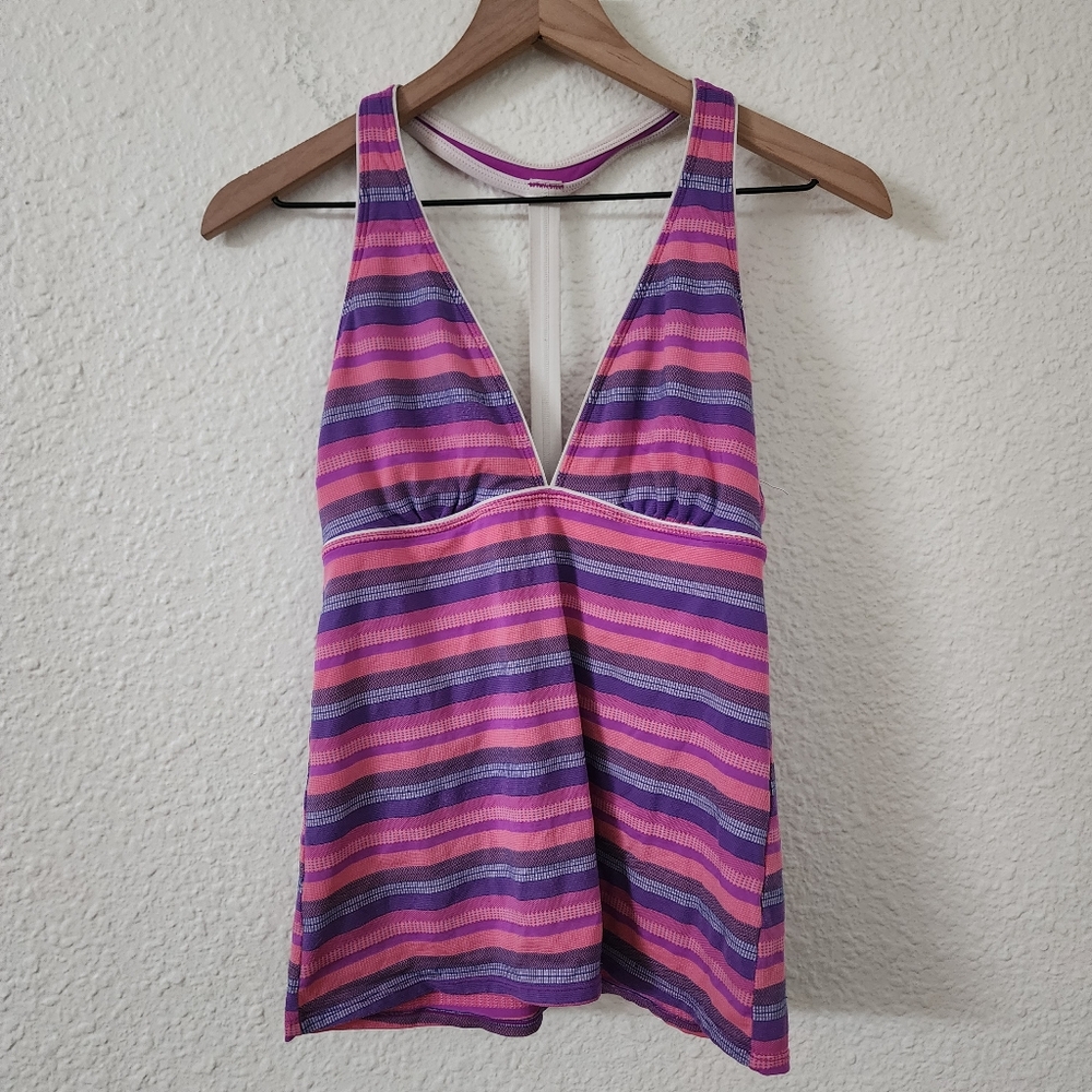 Athleta Tulum T Back Tankini Swim Top Stripes Women's Size Medium #227798